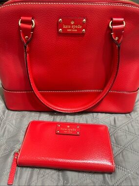 kate spade Red Leather Satchel and Zip Wallet Set